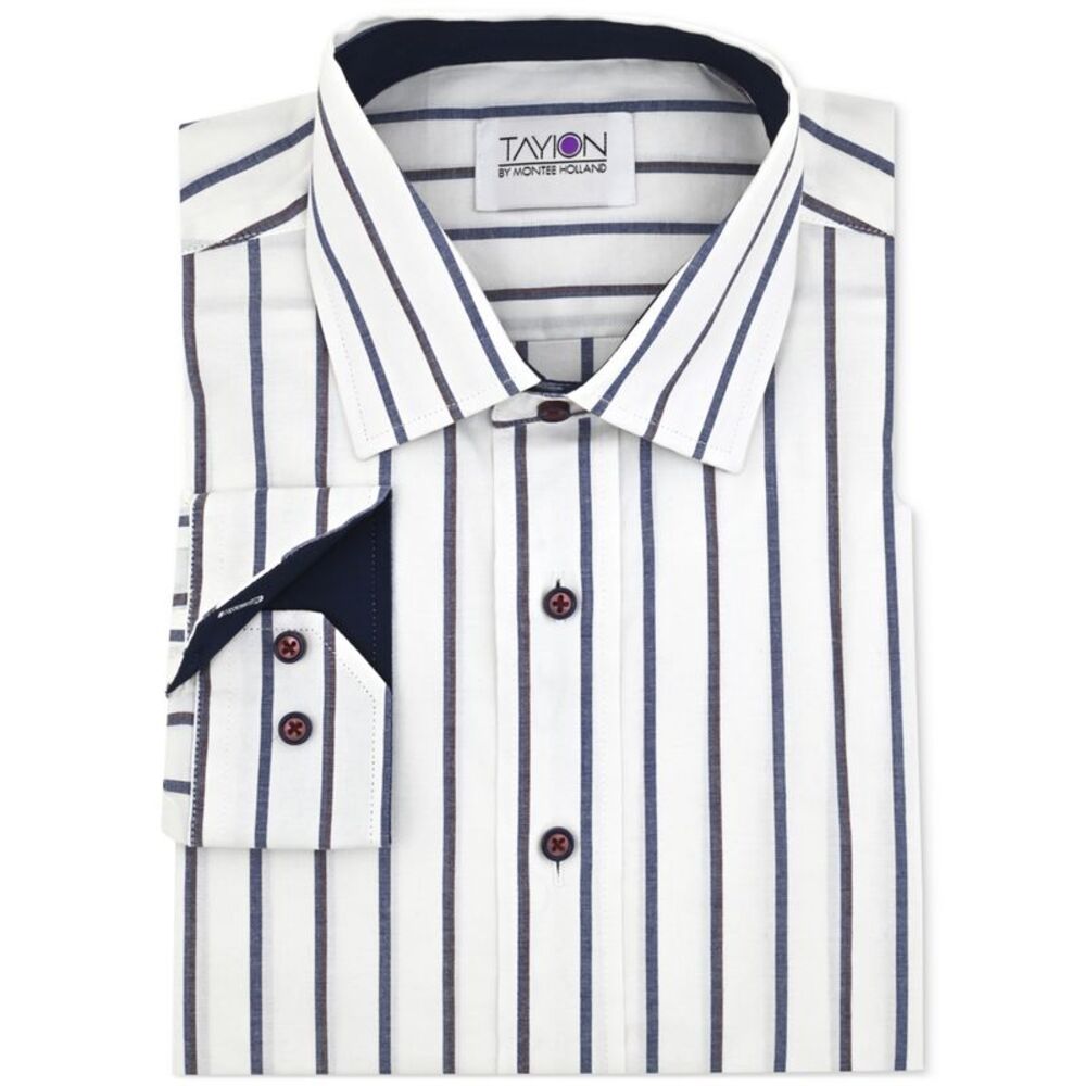 Tayion Collection Mens Stiped Placket Button Down Dress Shirt, Multicoloured,...